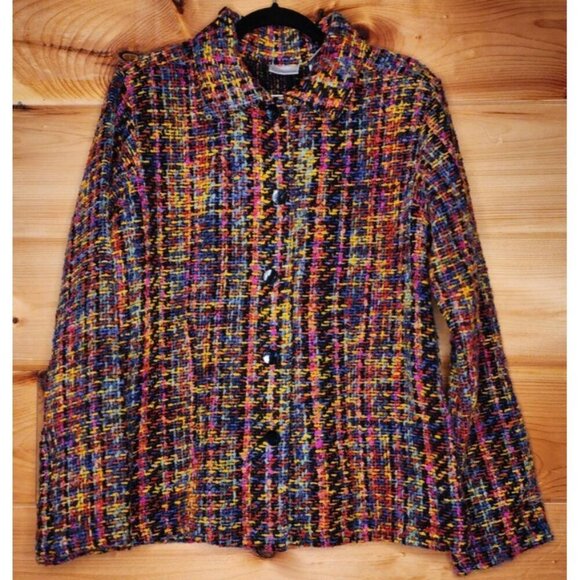 Chico's 1 Colorful Tweed Woven Blazer Jacket Button-Front - Picture 6 of 14